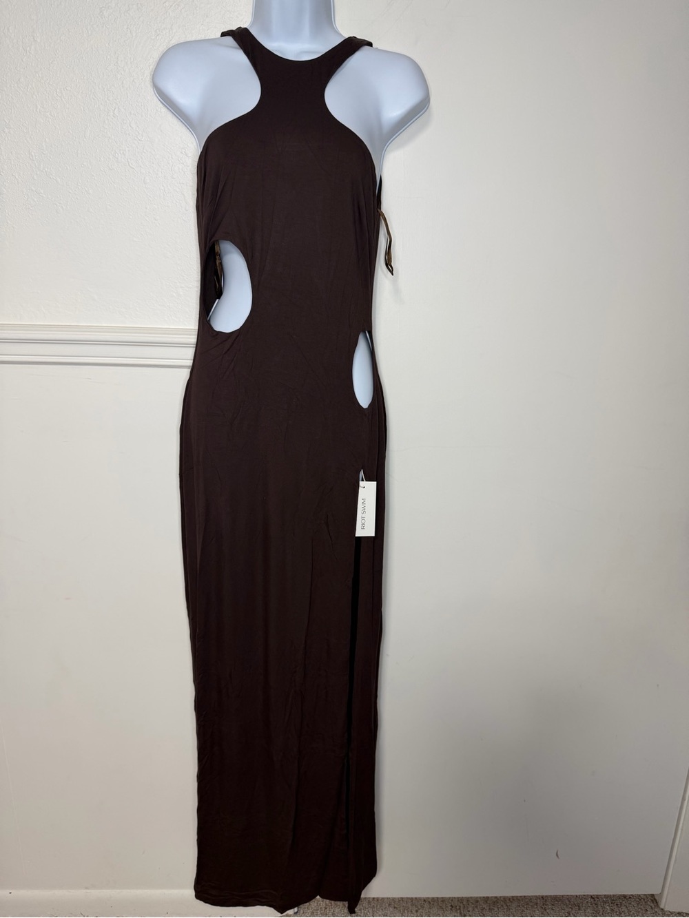 Riot Swim Chocolate capri Backless Halter Maxi Dress with Cutouts new with tag - Picture 5 of 9